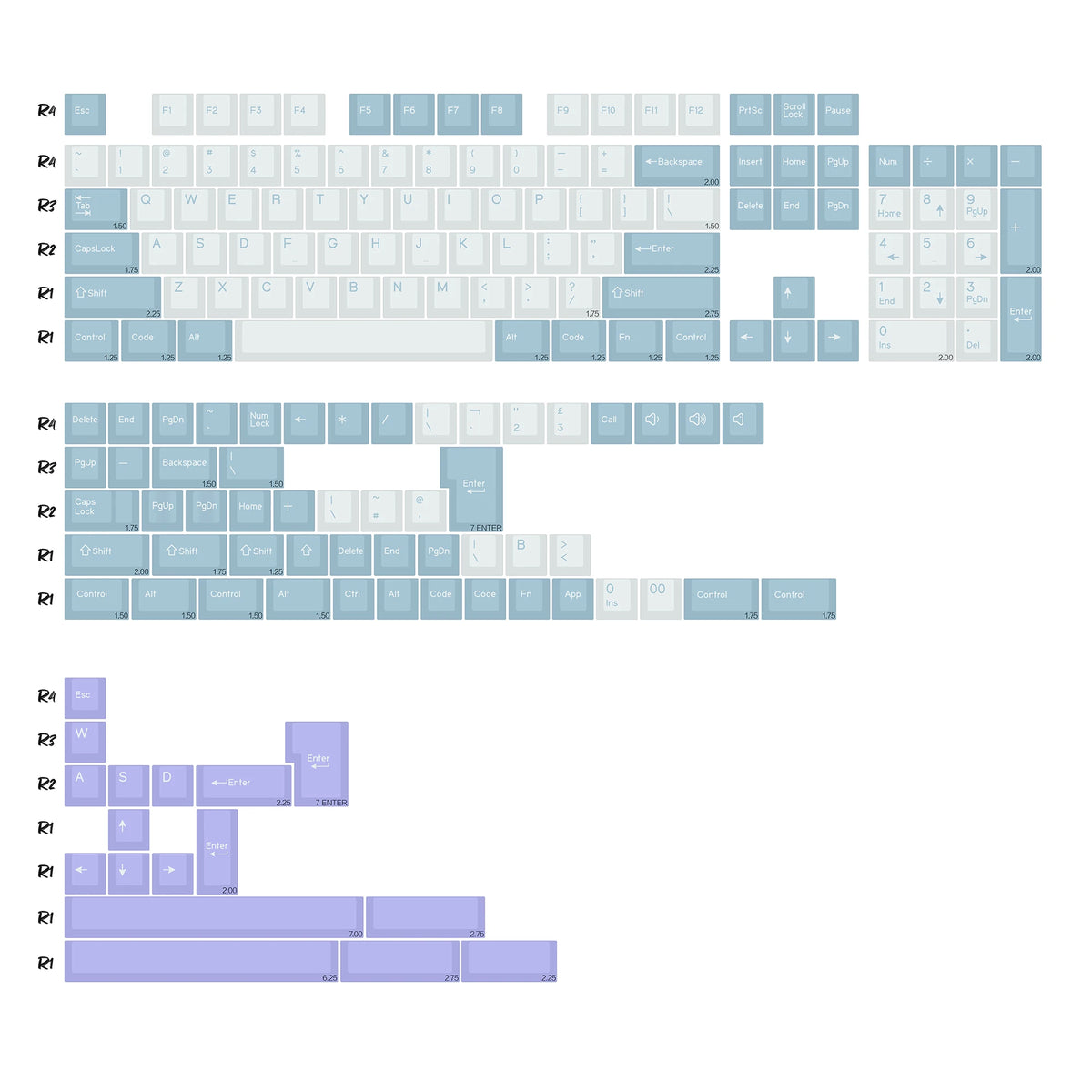 Glacier Blue and Lavender Keycaps