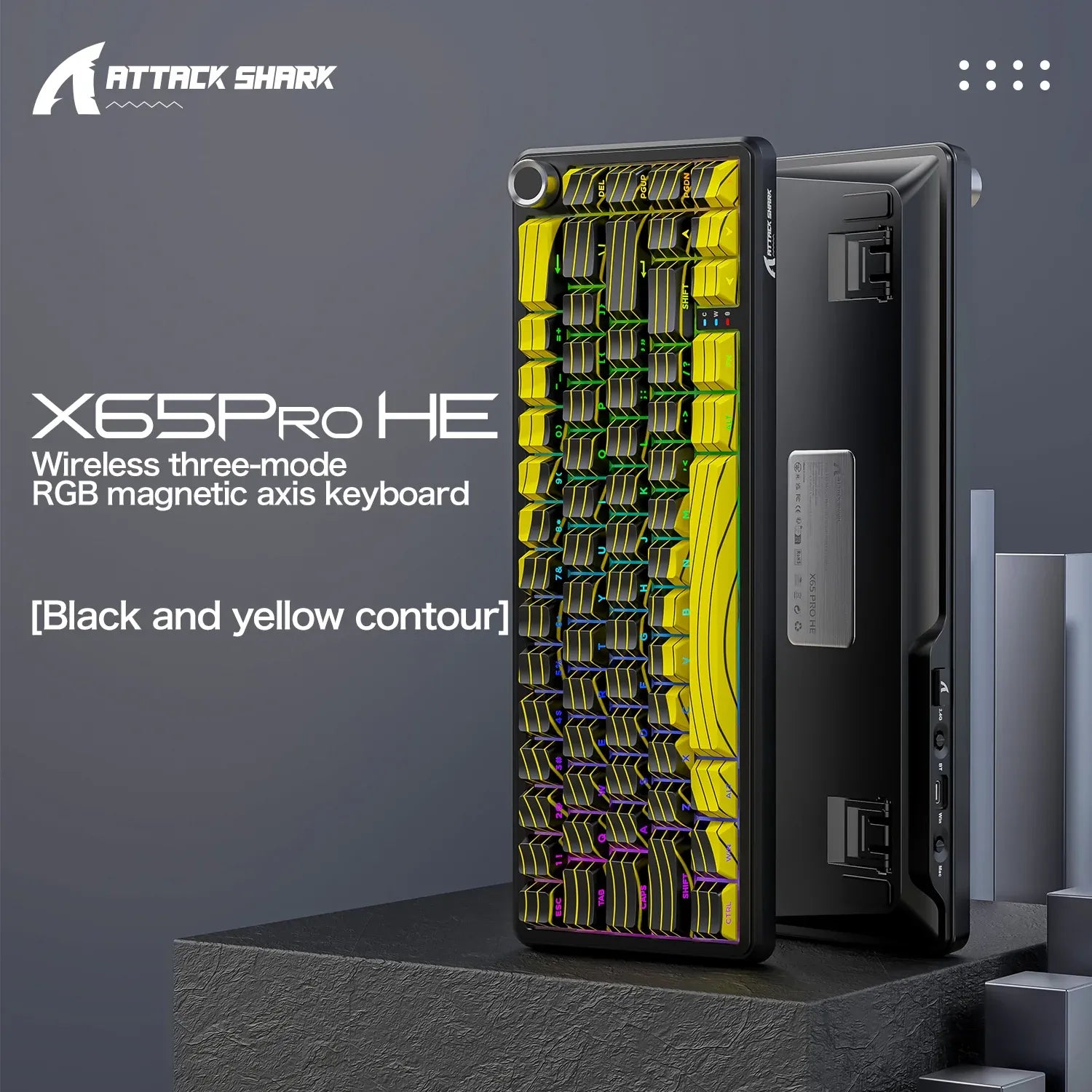 Attack Shark X65 PRO HE Tri-mode Noir/Jaune gaming