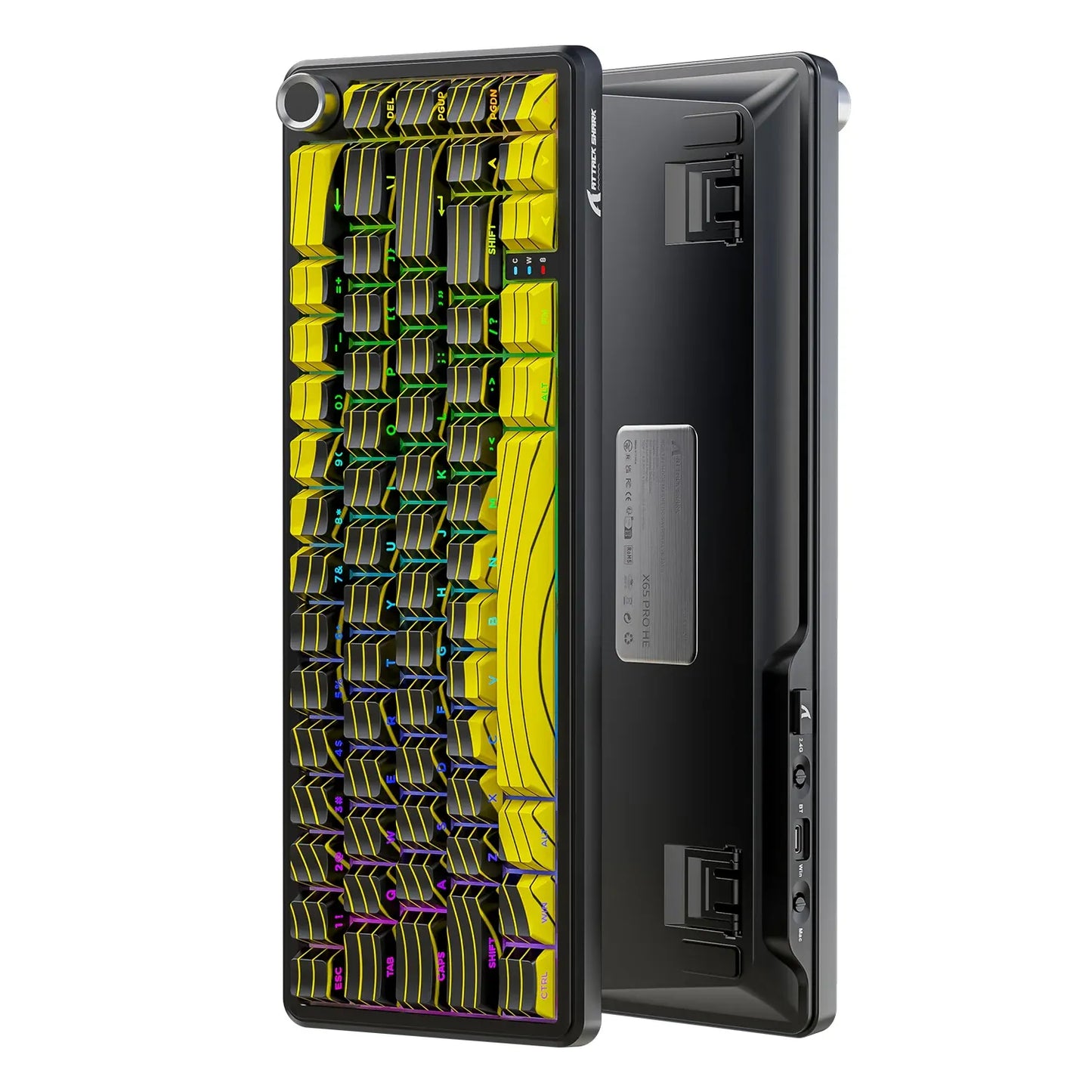 Attack Shark X65 PRO HE Tri-mode Noir/Jaune debout