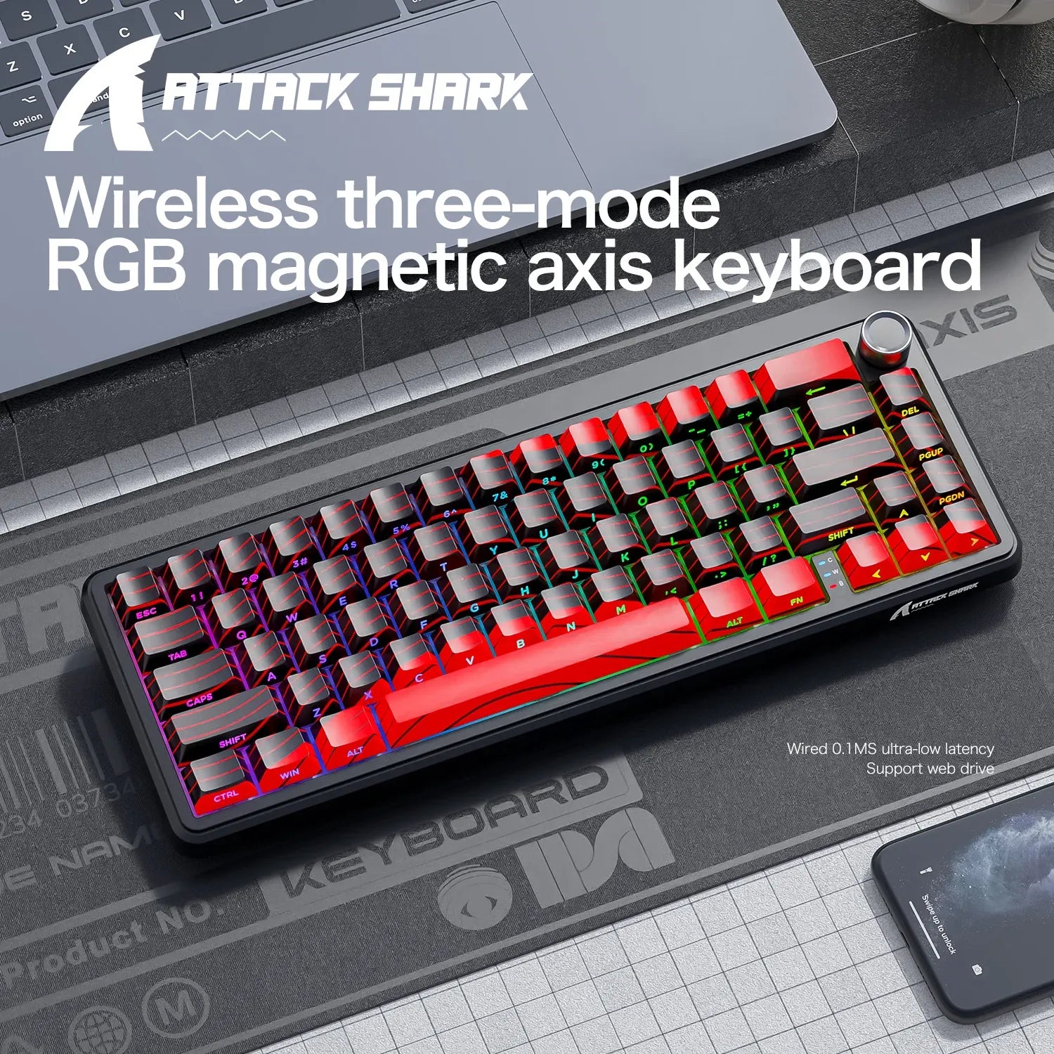 Attack Shark X65 PRO HE Tri-mode Noir/Rouge présentation