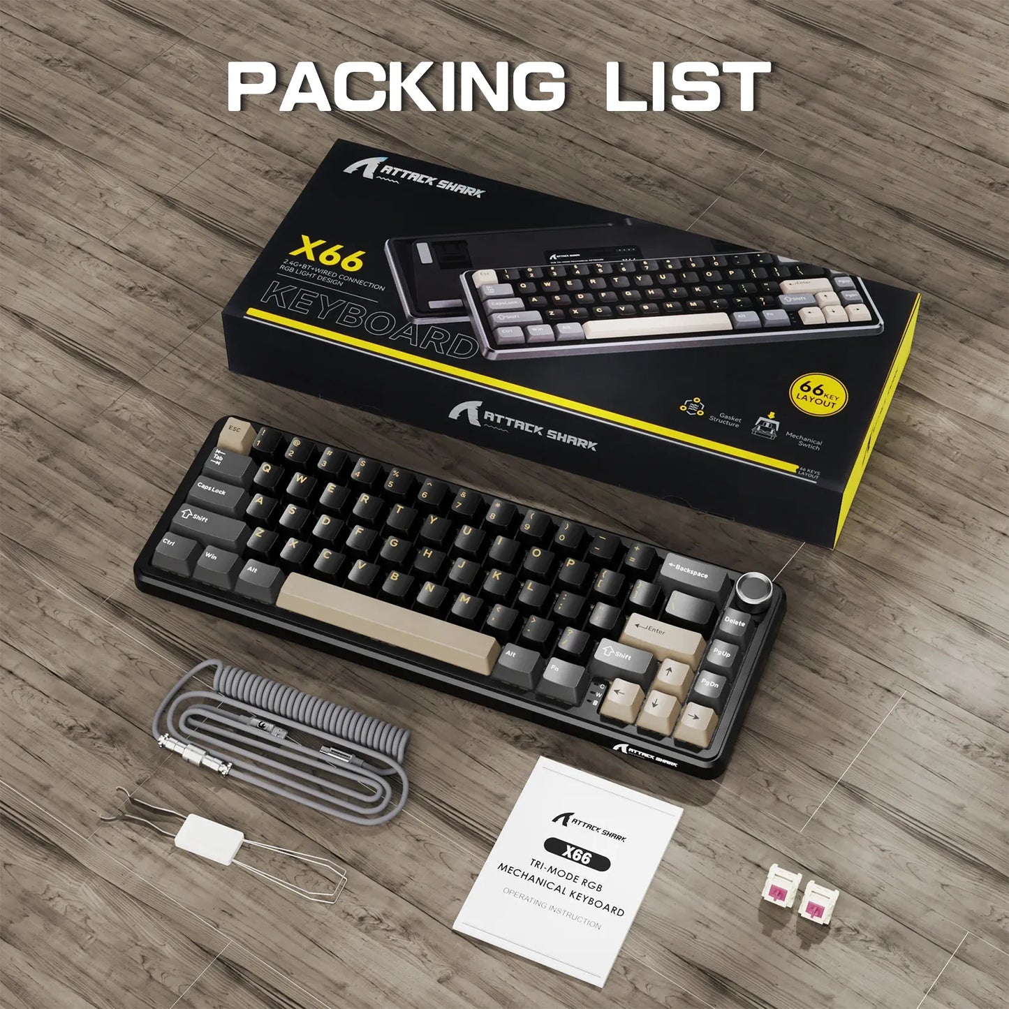 Attack Shark X66 Wireless Starry Black avec boite et accessoires
