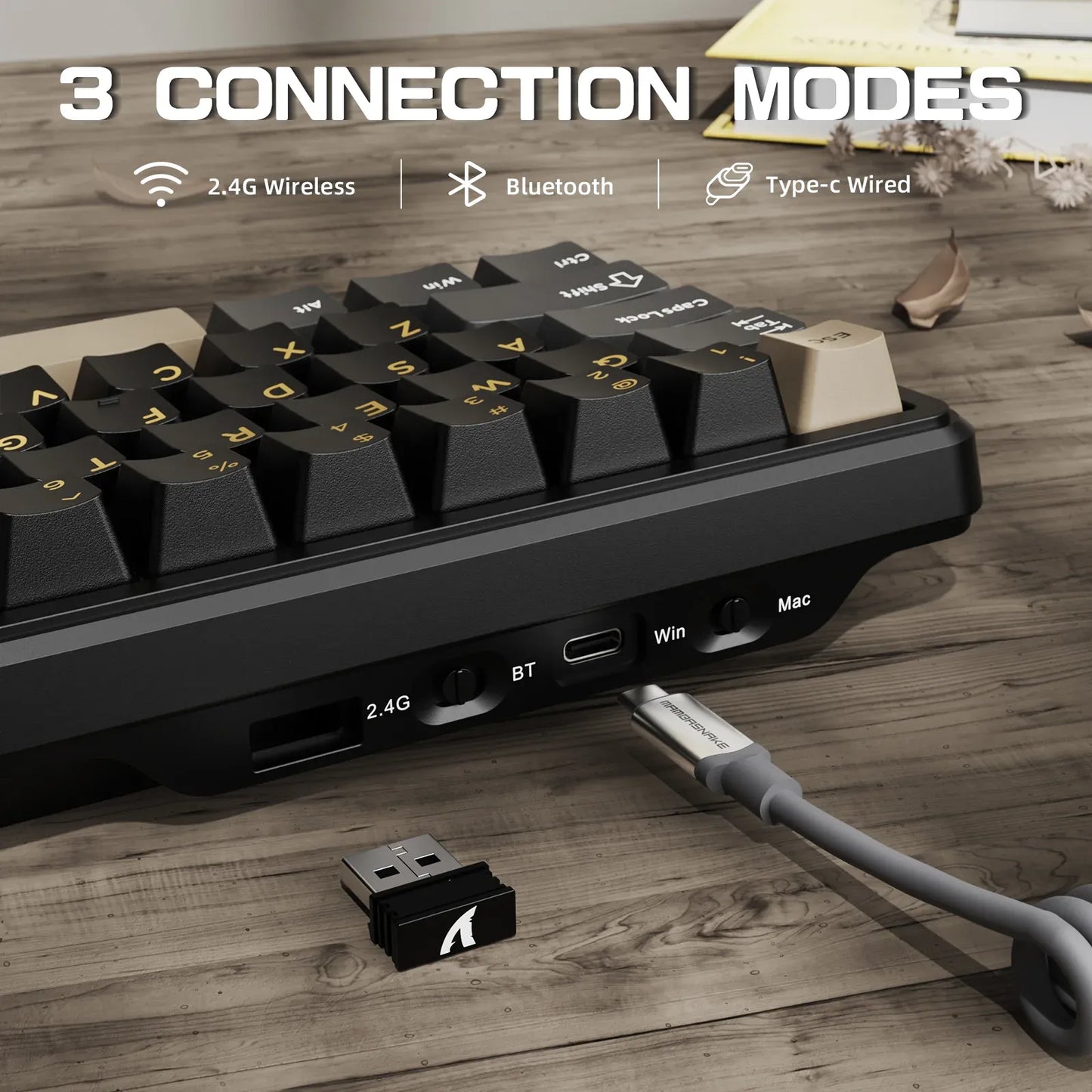 Attack Shark X66 Wireless Starry Black prise USB C et clé bluetooth