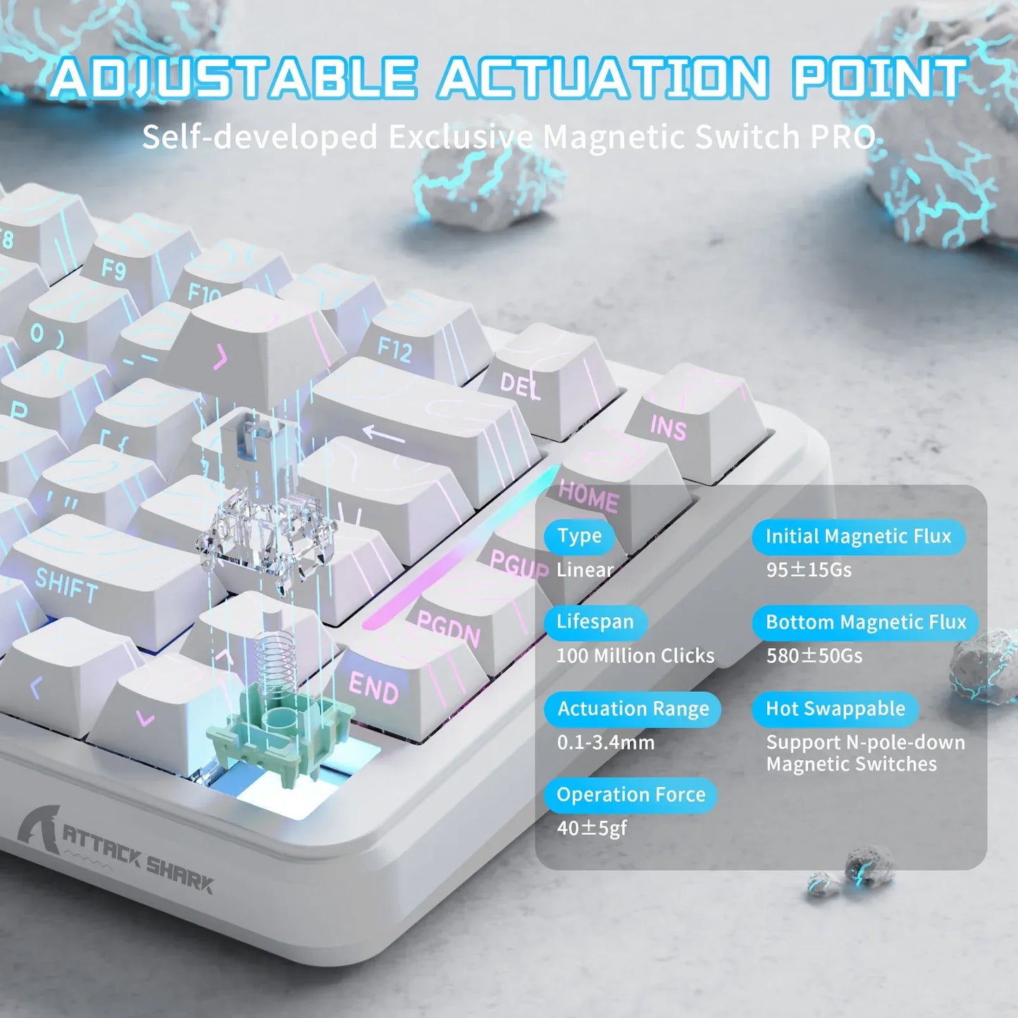 Attack Shark X82 PRO HE Wireless Rapid Trigger Contour blanc switch magnétique