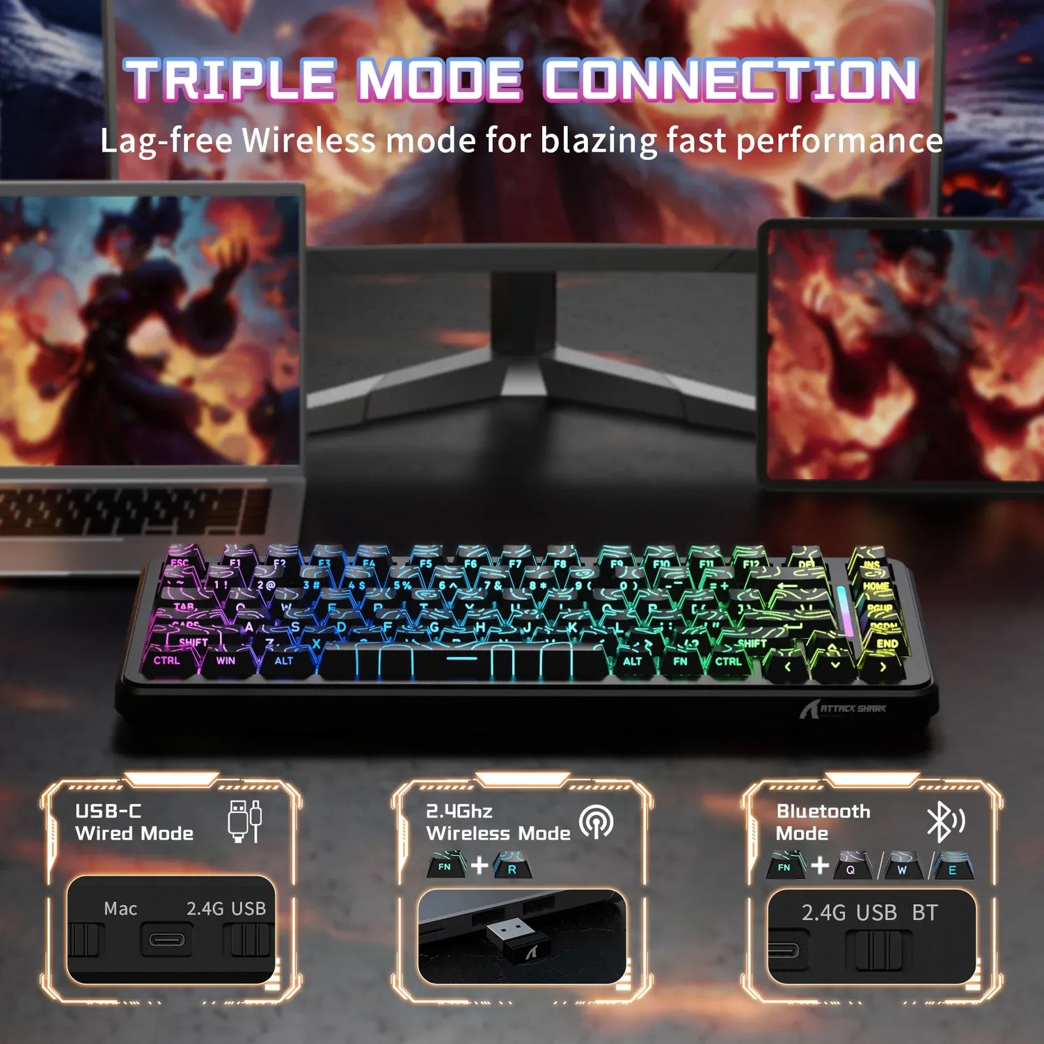 Attack Shark X82 PRO HE Wireless Rapid Trigger Contours noirs spécifications