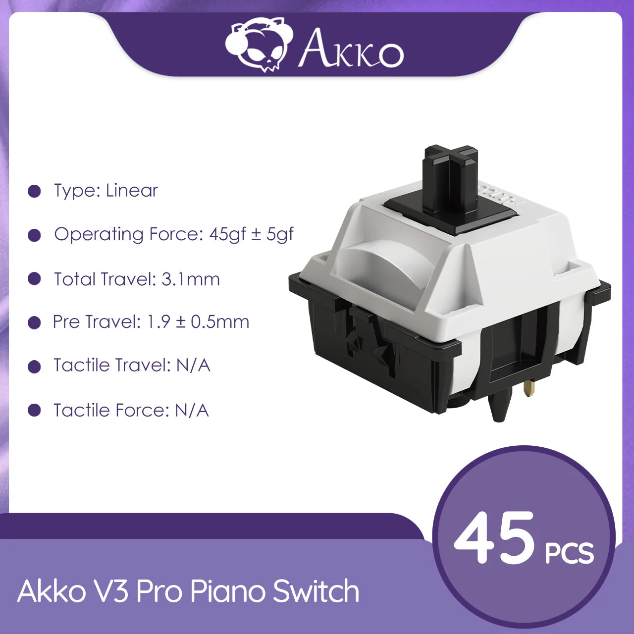 Akko V3 Pro Switches Taktiler/Linearer Schalter für mechanische Tastatur 45er-Pack austauschbarer Outemu Gateron Cherry MX-Tastenschalter