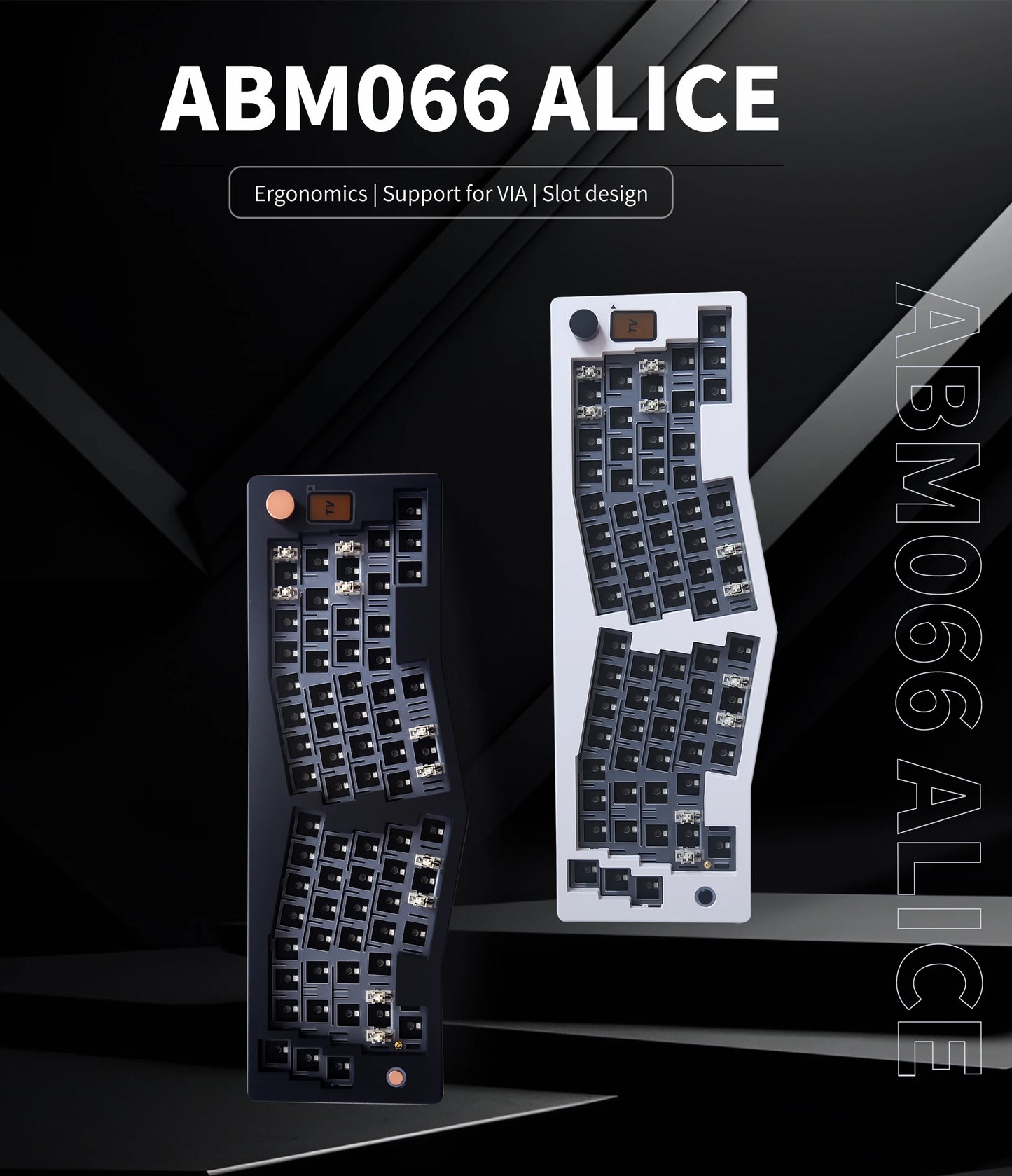 ABM066 Barebones Kit Alice-Layout VIA-programmierbar Hot-Swap-fähig Bluetooth/2,4-GHz/USB-C-Anschlüsse für Windows/Mac