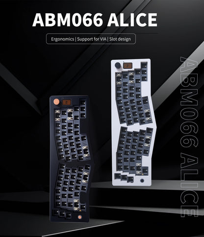 ABM066 Barebones Kit Alice-Layout VIA-programmierbar Hot-Swap-fähig Bluetooth/2,4-GHz/USB-C-Anschlüsse für Windows/Mac