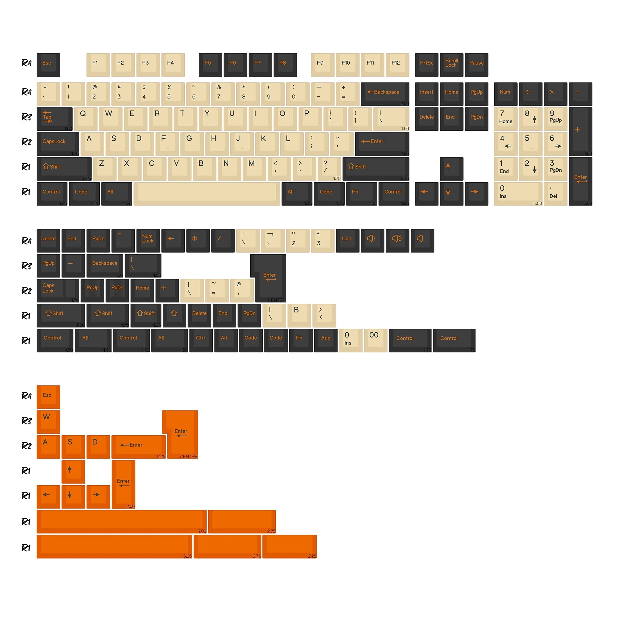Keycaps Crème et Anthracite - planche de kitting