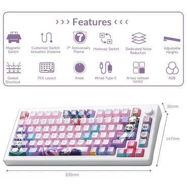 Akko 7th Anniversary MOD 007 PC 75% Mechanische Gaming-Tastatur, kabelgebunden/kabellos, Hot-Swap-fähig, Gasket Mount, magnetische Schalter