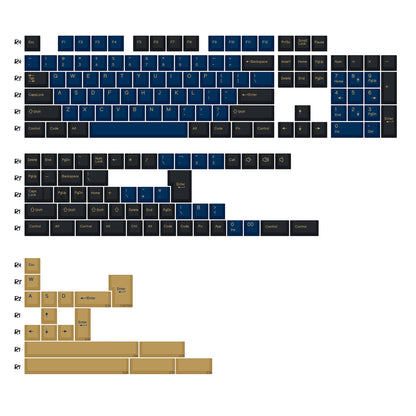 Keycaps Bleu Nuit et Or - planche de kitting