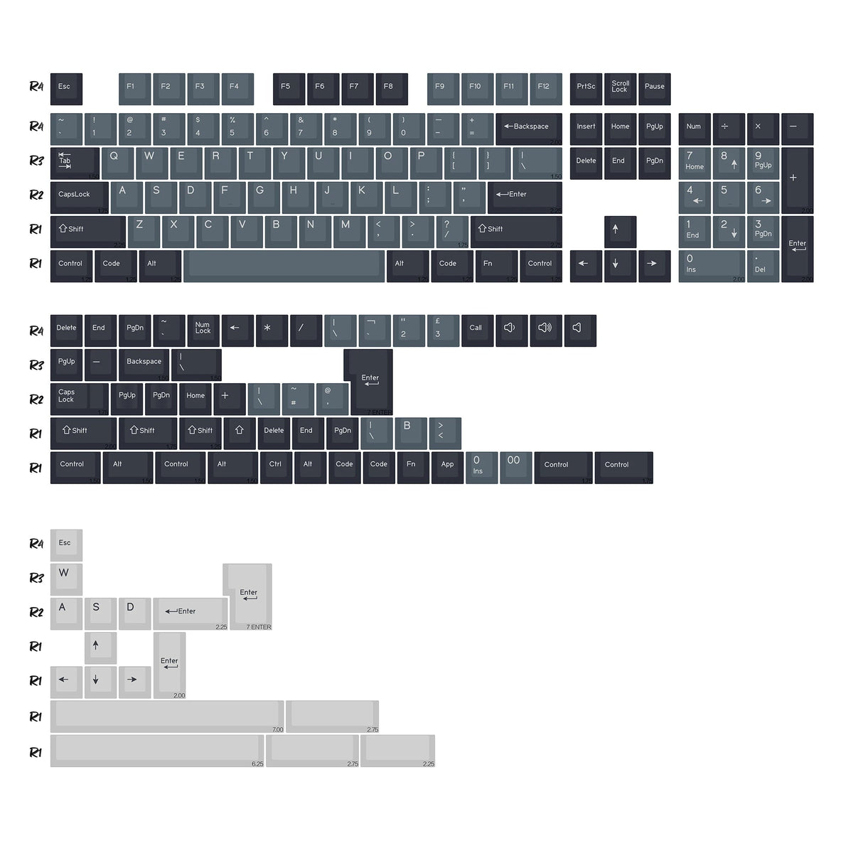 Keycaps Gris Ardoise - planche de kitting