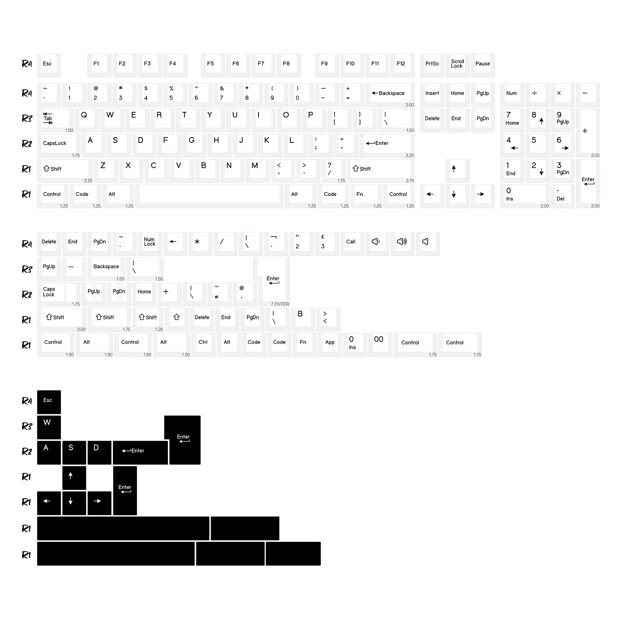 Keycaps Blanc et Noir - planche de kitting